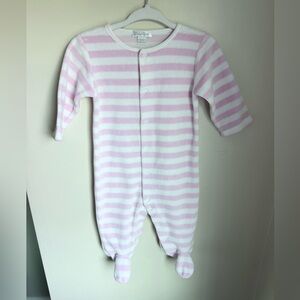 Kissy Kissy Pink/White Striped Velour Footie Size 6-9M